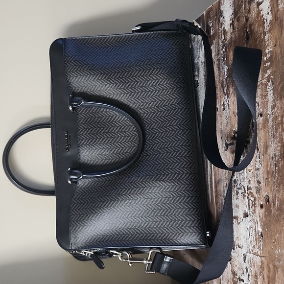 Coach laptop Bag Slim Perry Beckett Black Herringbone Briefcase Computer F72990 - Picture 2 of 6